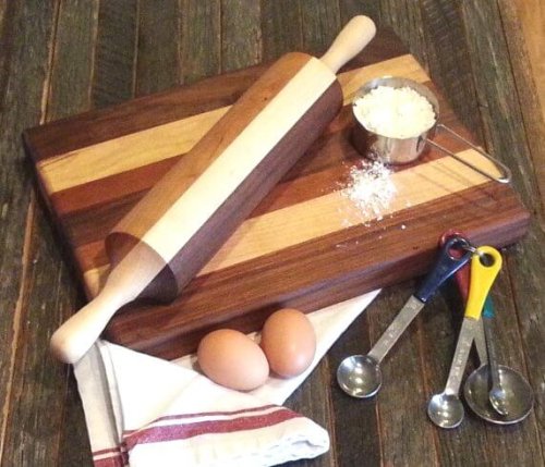 (image for) Triple Wood Cutting Board and Rolling Pin Set
